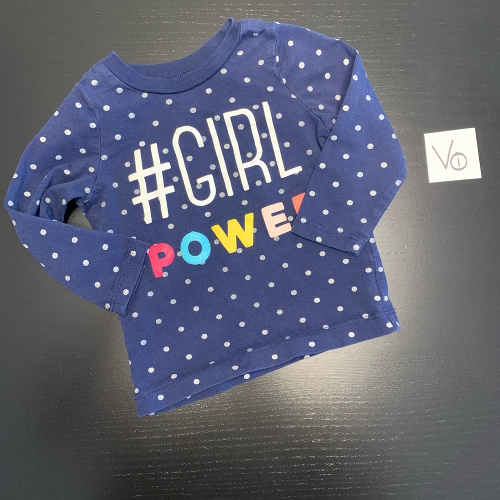 ⭐️2/$5.00⭐️ Carter's 12m Blue Polka Dot #GirlPower Long Sleeve Tee